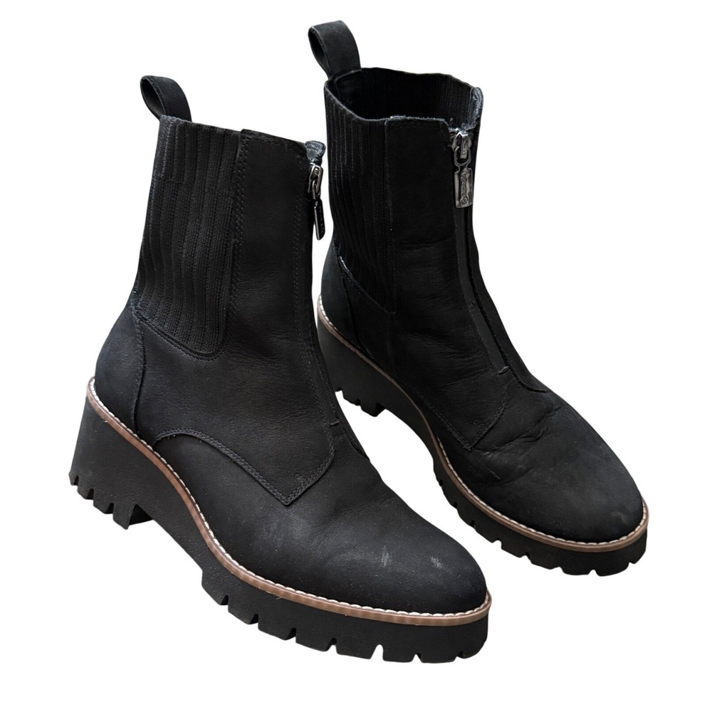 Blondo Dixie Waterproof Boots Womens 8.5 Black Front Zip Lug Sole Ankle Boot